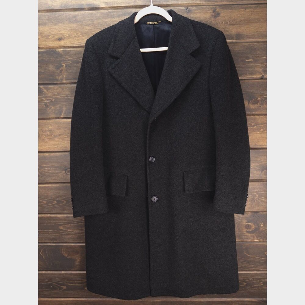 VTG Eldorado Grey 100% Cashmere Coat Overcoat Mens Size 42 Large Business
